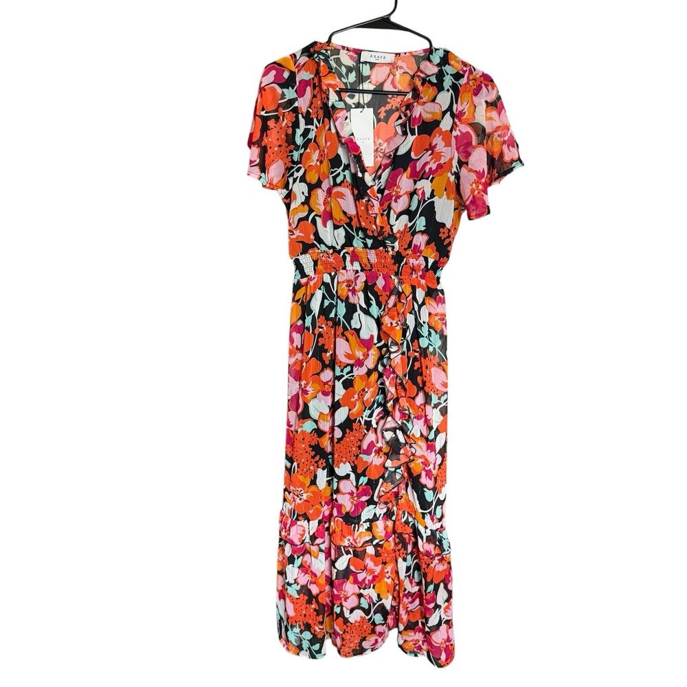 Axara Paris Maxi Dress Floral Orange Ruffle Small Bohemian Boho Hippie